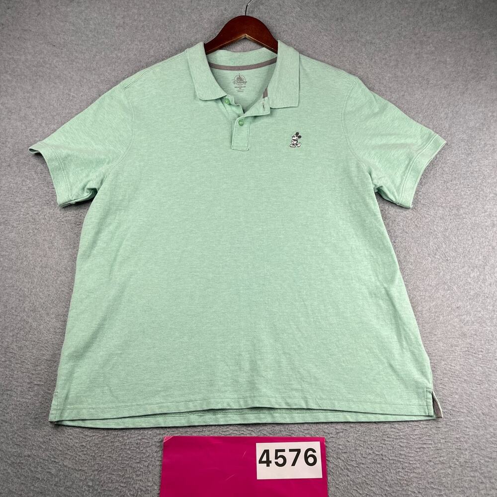 Disney Parks Relaxed Fit Polo Shirt Mint Heather Embroidered Mickey Mens XL